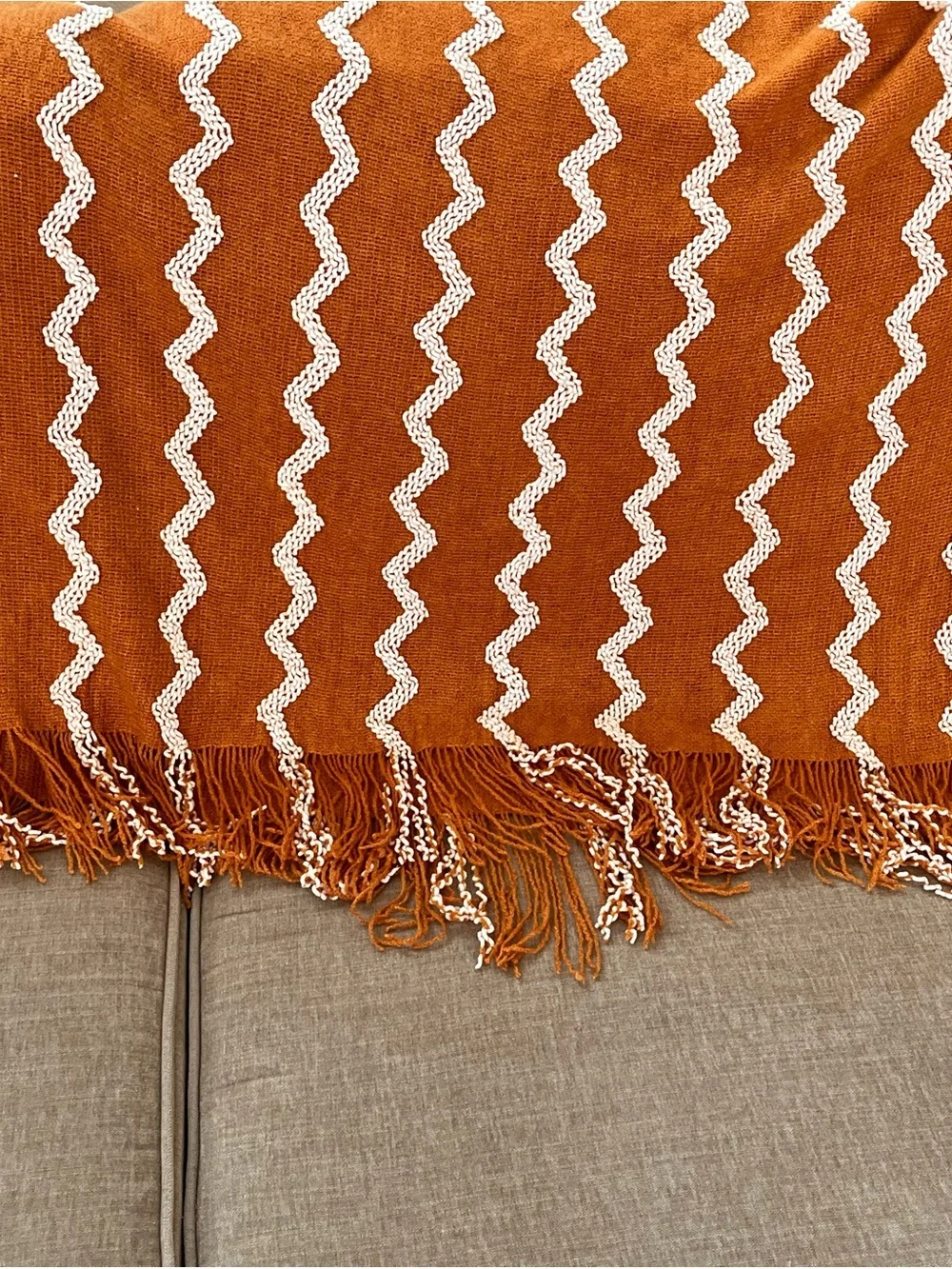 Rust Zigzag Fringe Throw Blanket by